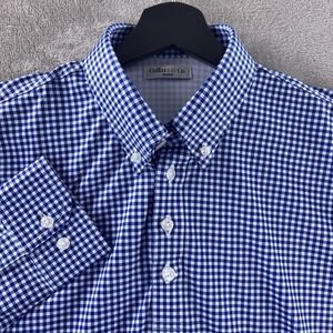 Collars & Co. Dress Collar Polo Shirt Mens Size Medium Blue Gingham Long Sleeve